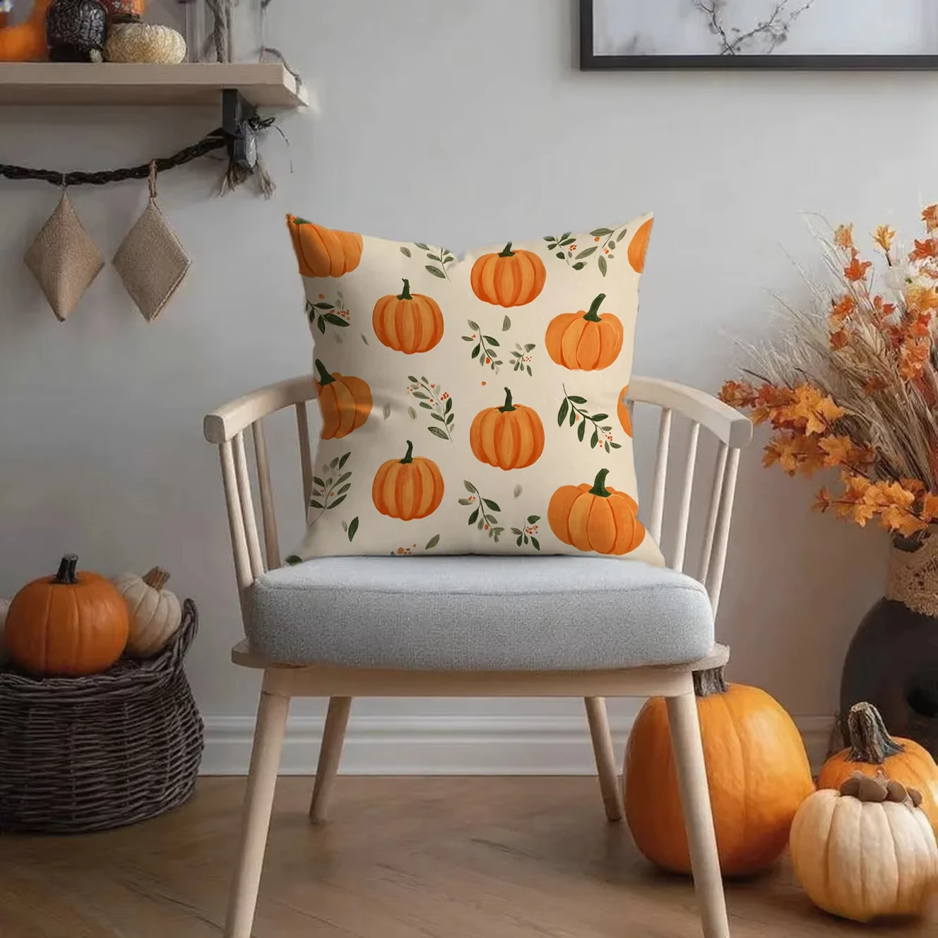 Halloween Pumpkin Skeleton Pillow Case Spooky Horror Theme Decor for Sofa Bedroom Office Dorm Party Home Theater Cushion Cover