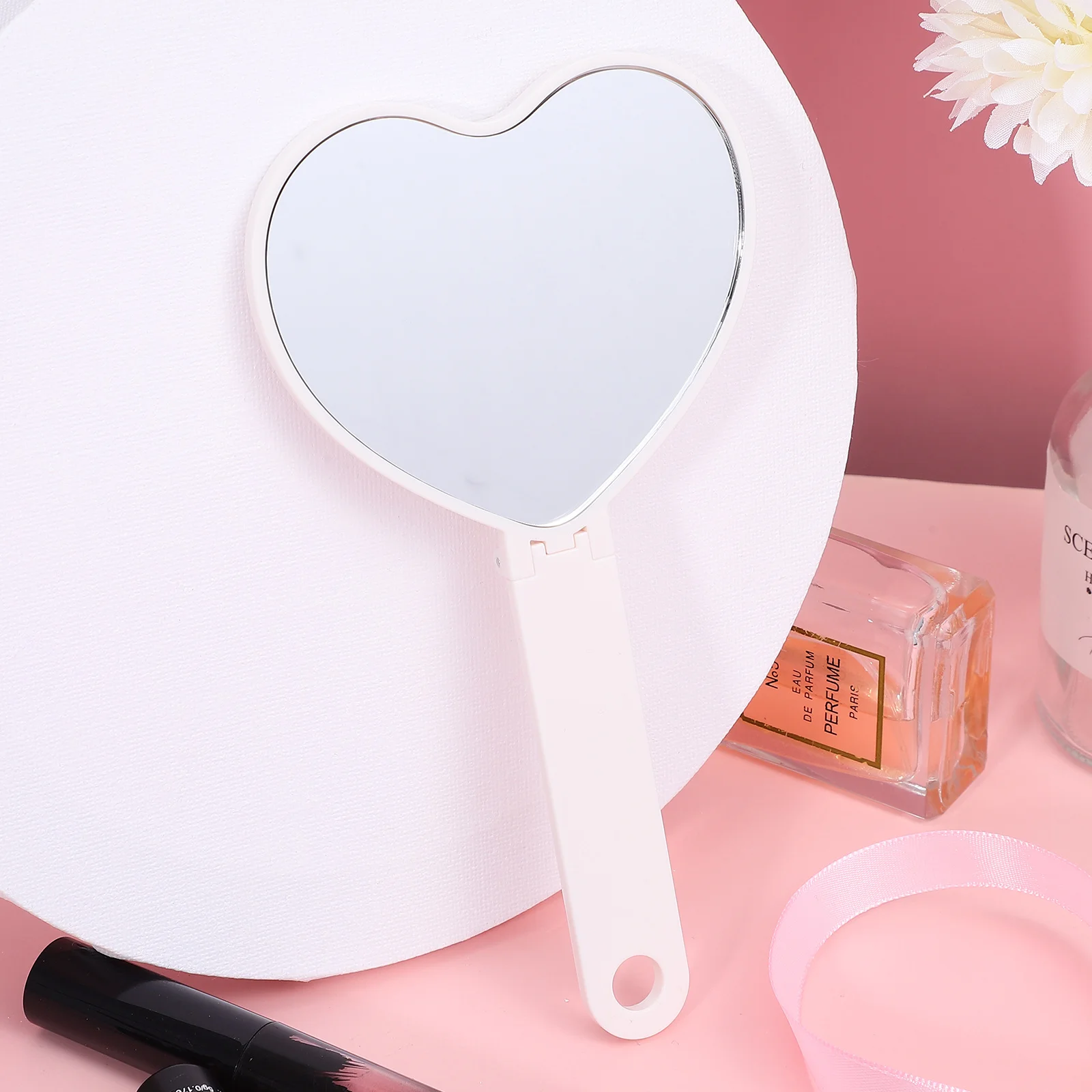 3 stuks hartvormige handspiegels roterende opvouwbare handgreep draagbare make-upspiegel reisaccessoires