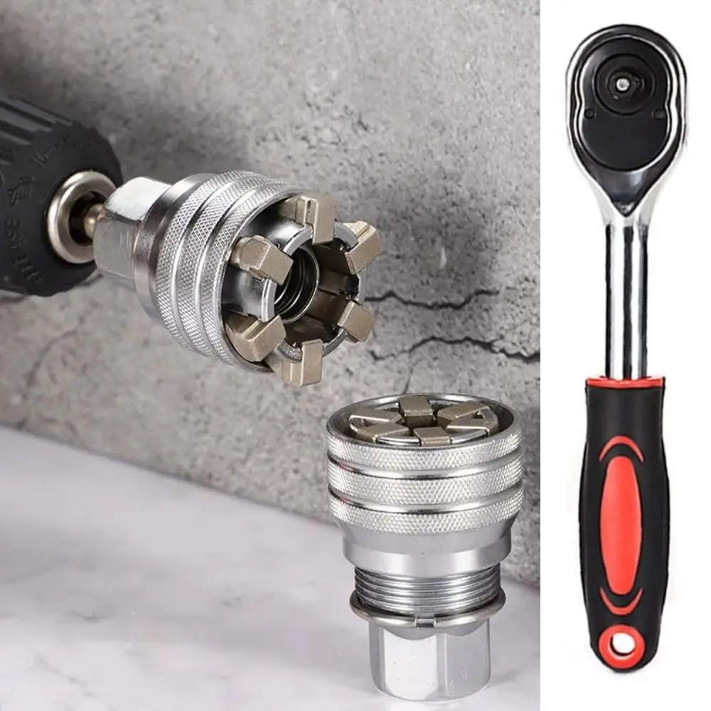 

Single-Hand Operation Adjustable Socket Wrench Set Heavy Duty Hexagonal Hex Wrench Adapter Kit 10-19mm Stable