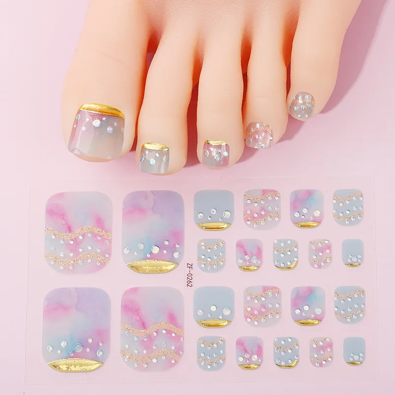 여름 새로운 발 스티커 유럽과 미국의 발톱 스티커 방수 3D 모조 다이아몬드 브론 징 네일 오일 필름 네일 스틱