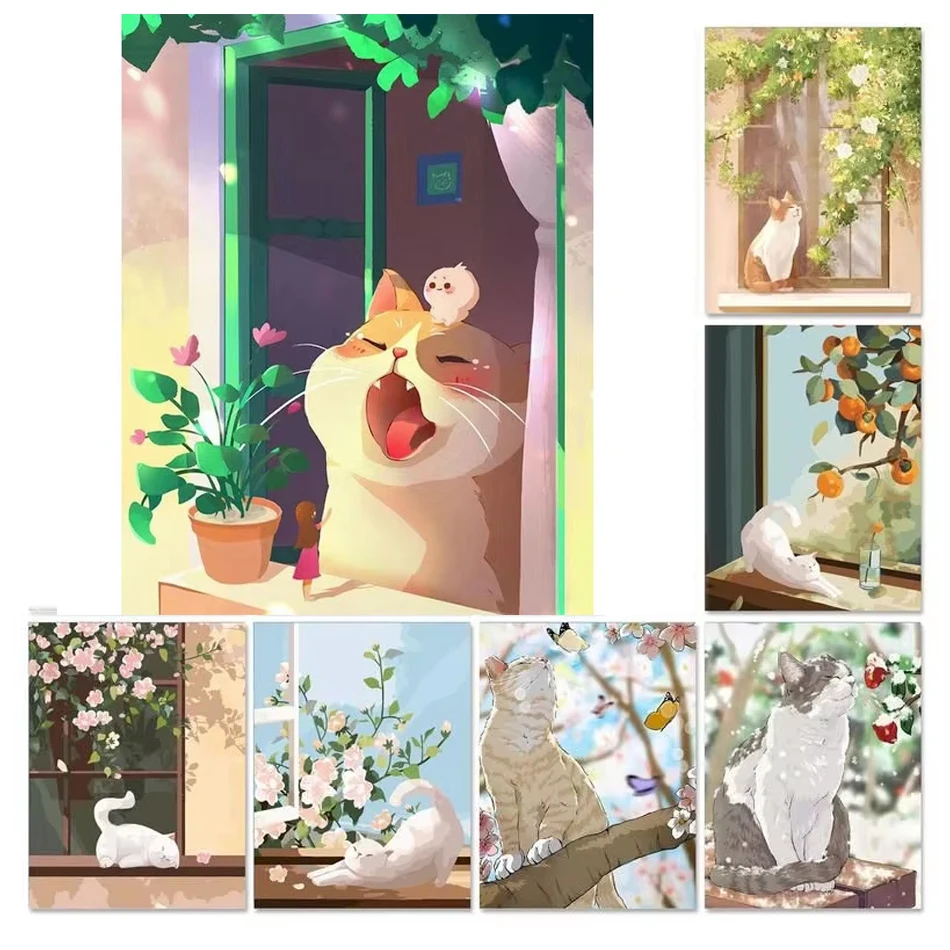 

CHENISTORY Paint By Numbers For Adults Cartoon Cat Handwork Picture By Numbers Wall Art Picture For Original Gifts Home Decors
