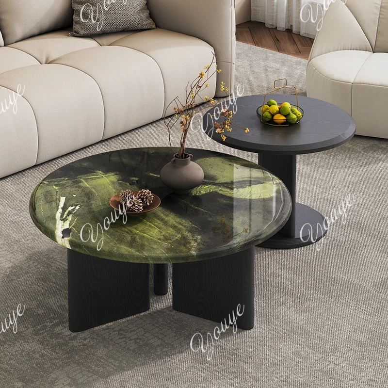 Italian minimalist size round coffee table combination household small apartment avocado green marble coffee table