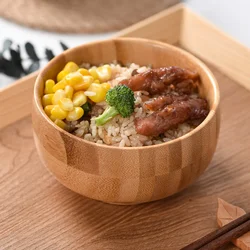 BPA Free Japanese Style Tableware Unique Natural Bamboo Bowl Hand-carved Round Bowl Safe Non-toxic Baby Feeding Rice Bowl