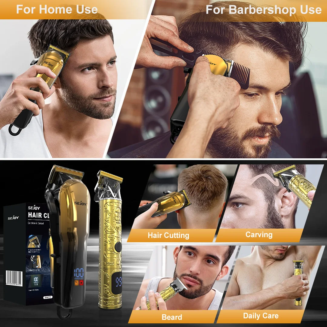 SEJOY Haarschneidemaschinen-Set für Männer, Professionelles Haarschneide-Set, Bartschneider, Kabelloser Präzisionstrimmer mit T-Klinge, Verschiedene Optionen – Detail 8