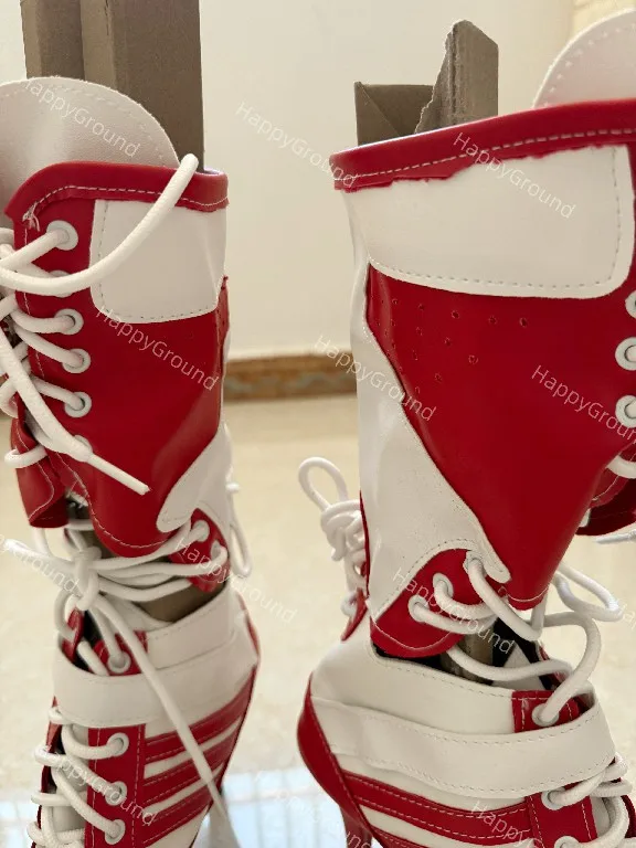 Botas de quinzel para mujer adulta, zapatos, disfraz de Cosplay, botas de fiesta de Carnaval de Halloween en rojo y negro
