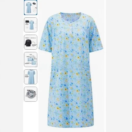 Conjunto de Ropa para Mujer Estilo Abuela con Vestido para Señora Mayor, Cintura Holgada, Falda Línea A, Manga Corta, Cuello Redondo, Vestido para Paseo Urbano