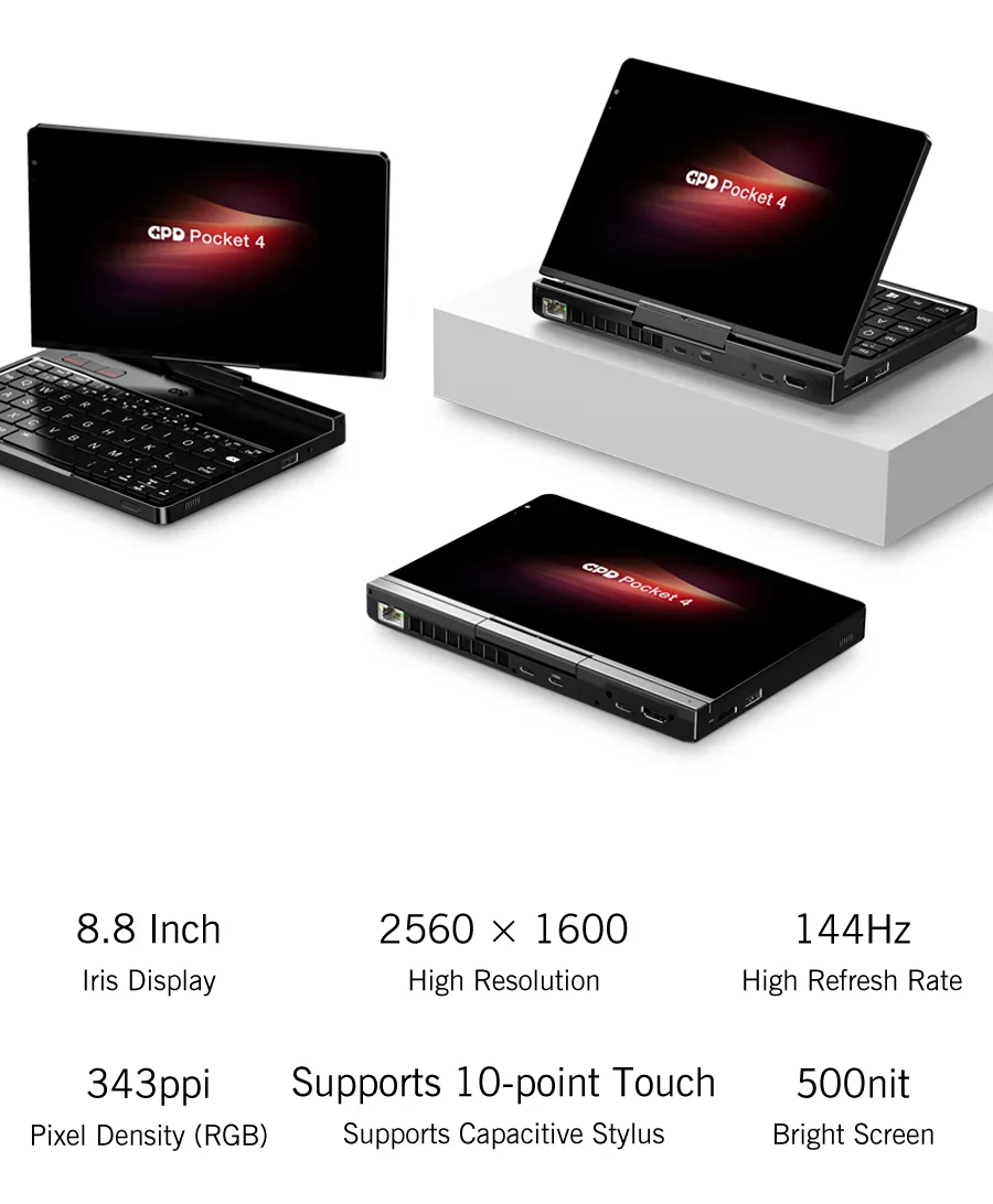 GPD Pocket 4 RAM 16GB 32GB 64G Memory 1TB 2TB SSD Hard Disk Windows 11 Home Gaming Laptop Notebook Mini PC Portable Touch Screen