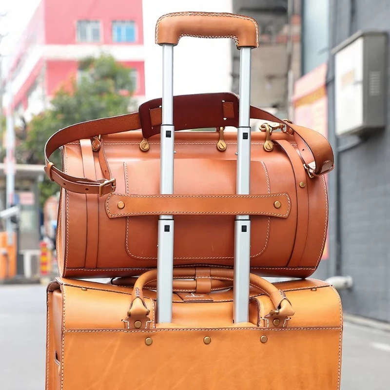 Vegetable Tanned Leather Weekend Fitness Bag Travel Cowhide Duffel Bag Leather Travel Bag Strap Luggage
