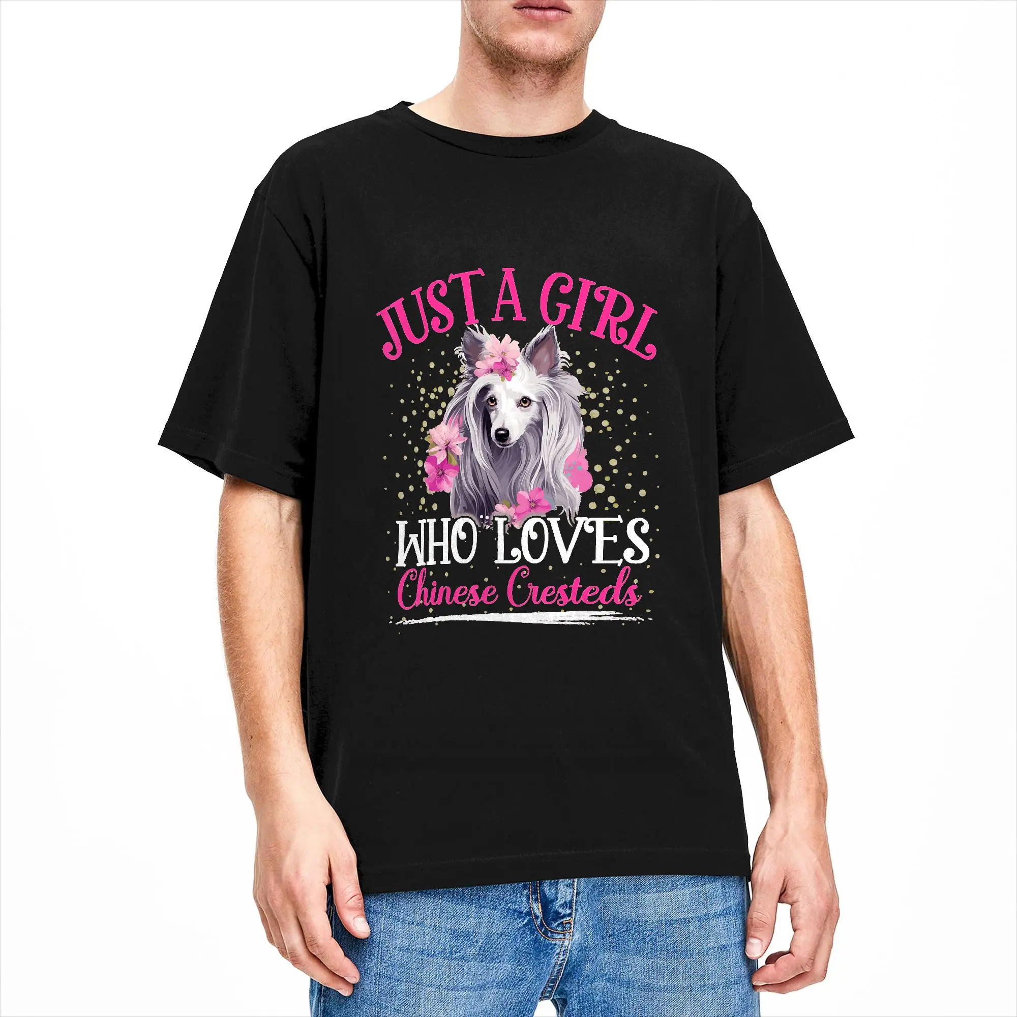 Casual T Shirt Beach Just A Girl Who Loves Chinese Crested Dog Trending T Shirts  Cotton Tee Shirt Short Sleeve Top Tees
