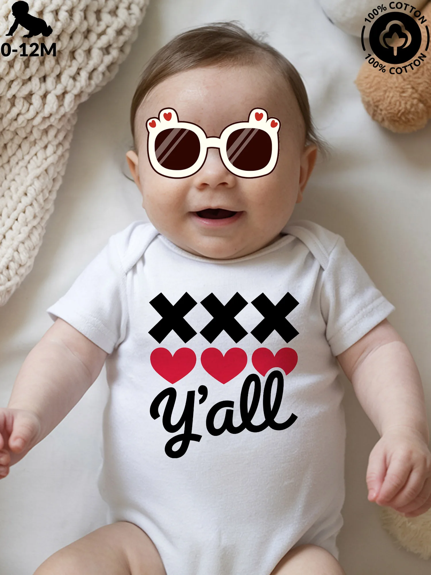 

XOXO Y'All Unisex Baby Crawling Suit, Pure Cotton Soft Onesie, All-Season Wear White Bodysuit 190GSM