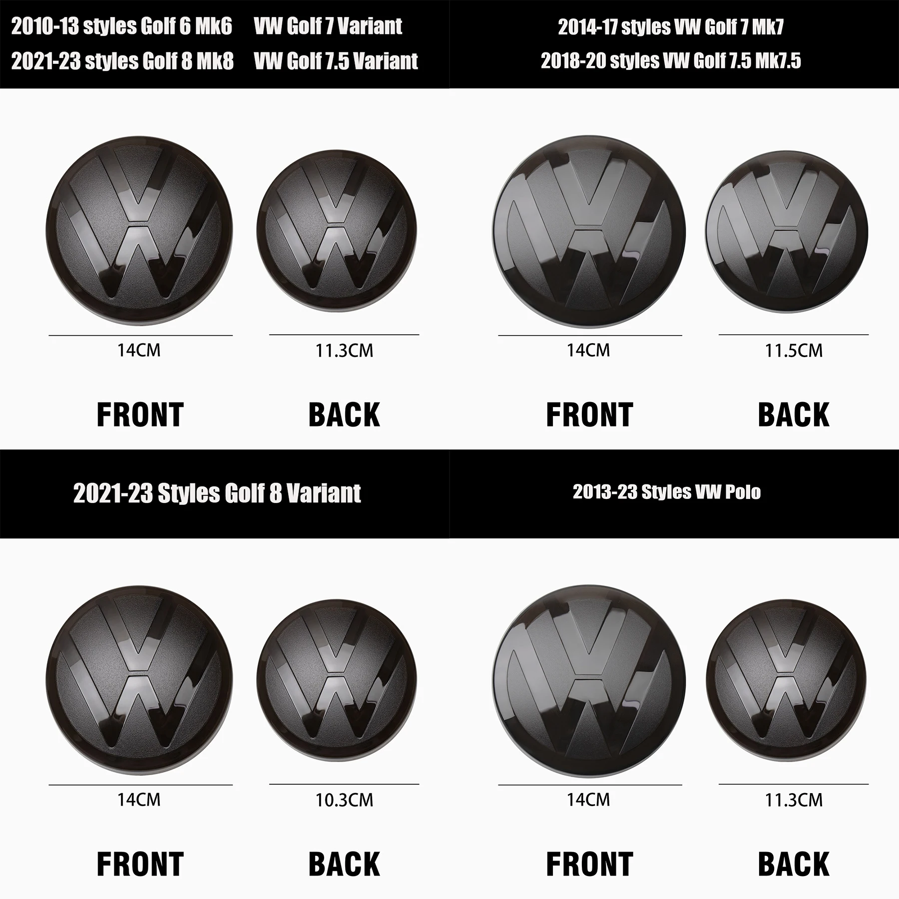 자동차 전면 라디에이터 그릴 로고 커버, 후면 트렁크 뚜껑 스티커, VW 폭스바겐 골프 7 mk7 6 mk6 7.5 8 mk8 변형 폴로 2013-2023