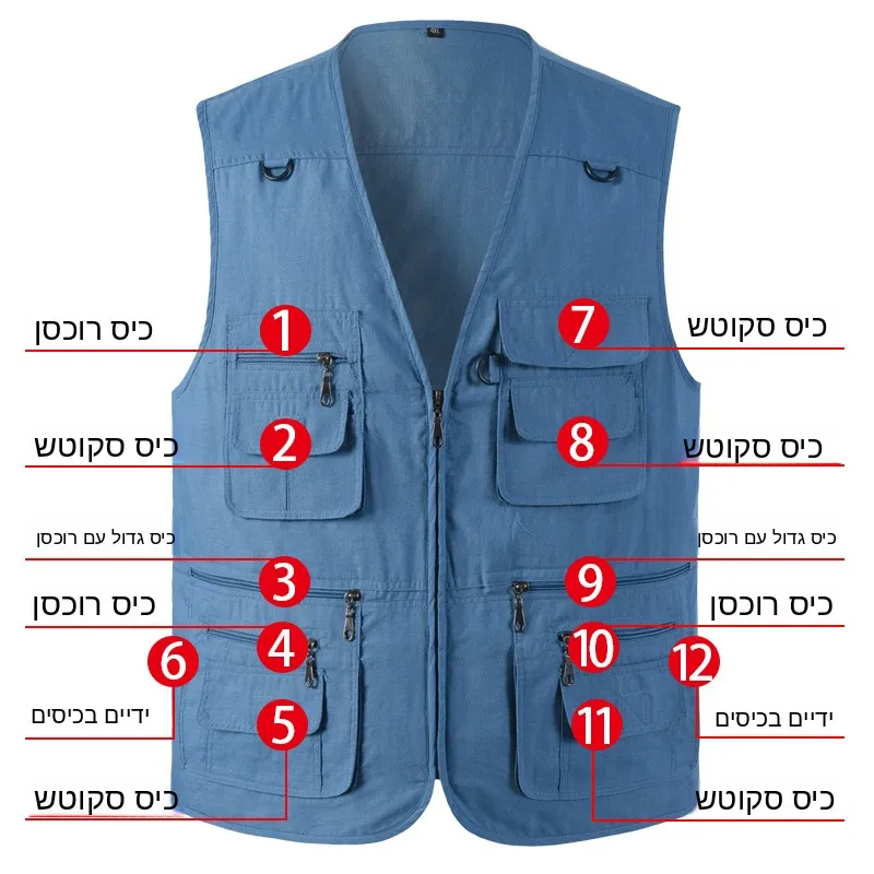 Quick Dry Outdoor Men's Vest Casual Dad Workwear Tank Top Fishing Multi Pocket Photography Business Casual V Neck Cotton Blend