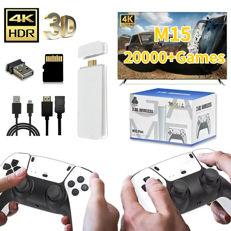 

Игровая консоль M15 4K для ТВ, игровая приставка со встроенными 20000+ играми, 64 ГБ, портативный игровой плеер, беспроводной контроллер, ретро-геймпад