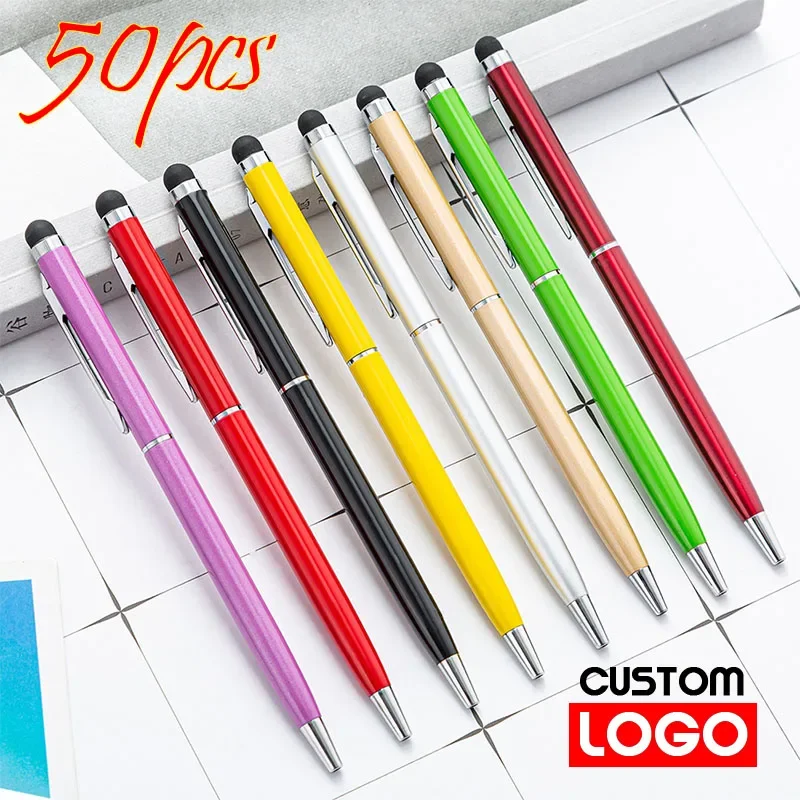 

50 Packs of 13-color Mini Metal 2-in-1 Stylus Universal Ballpoint Pen Text Engraving Custom Logo Office School Advertising Pen