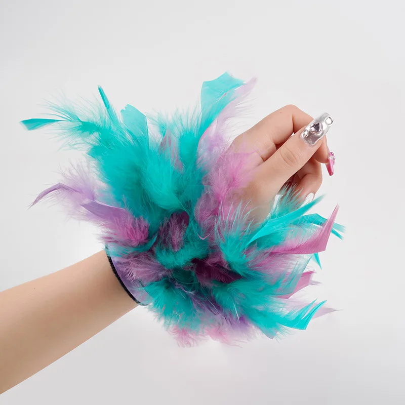 Women Natural Fur Feather Cuffs Sexy Cuffs With Feathers Feather Cuff Snap Bracelet Sleeves Wrist Arm Removable Shirt