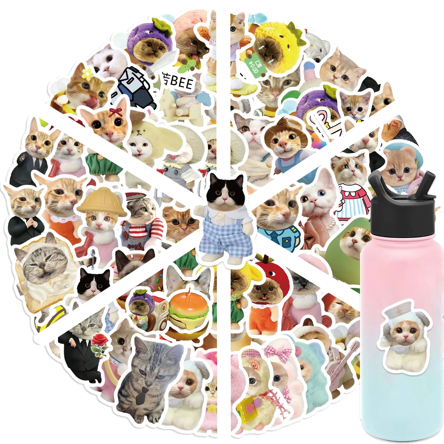 62PCS Funny Cat Stickers Cartoon Cute Decals Toy Stationery Guitar Phone Bicycle Laptop Luggage Car Graffiti Kids Sticker
