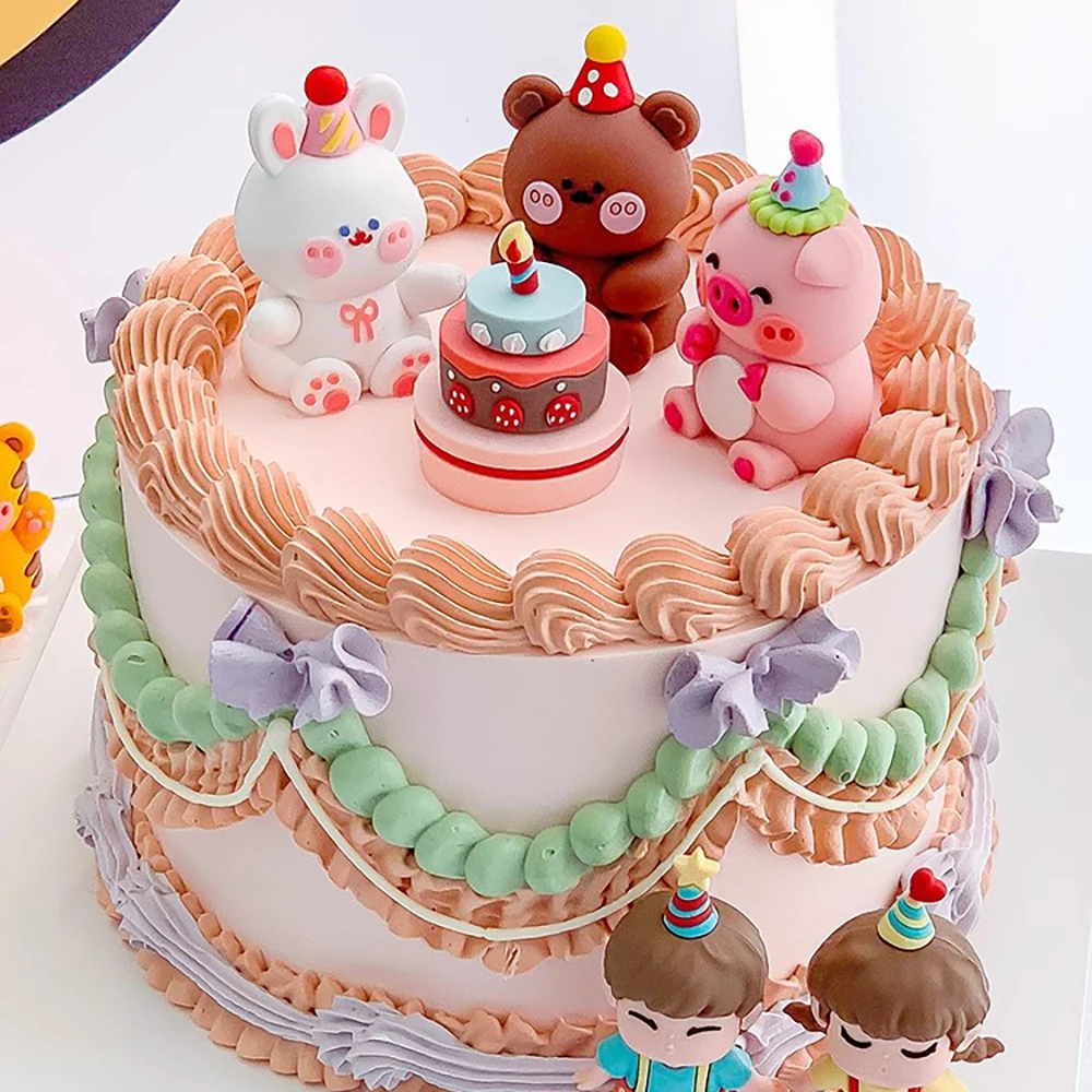 Cartoon Party Animal Cake Topper 3D INS Bear Easter Bunny Chinese Zodiac for Kids Happy Birthday Decorations Boys or Girls Gifts