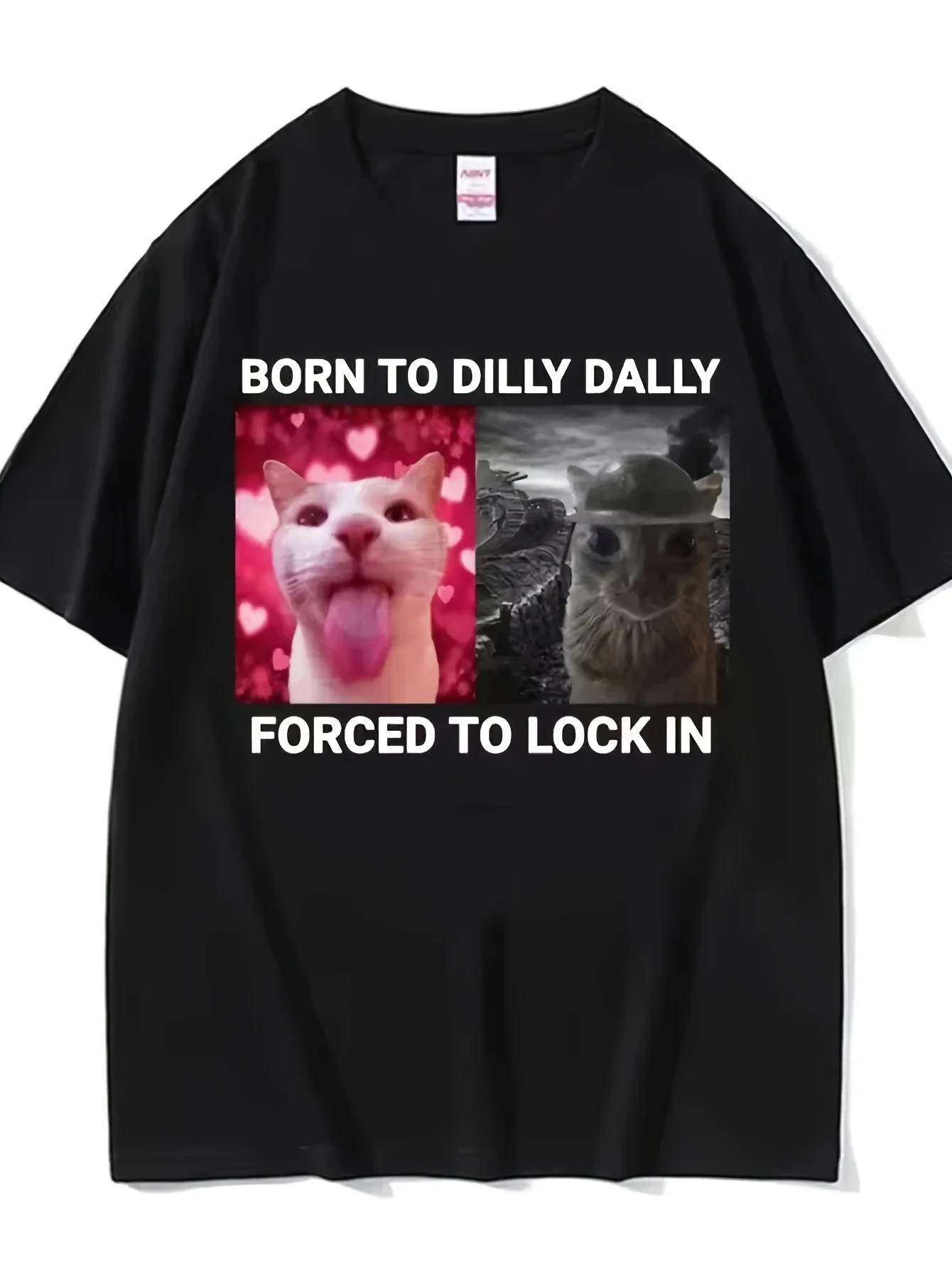 

Born To Dilly Dally Forced To Lock in Funny Cat Meme Women Clothing Short Sleeve Round Neck Printing Pullover T-shirts