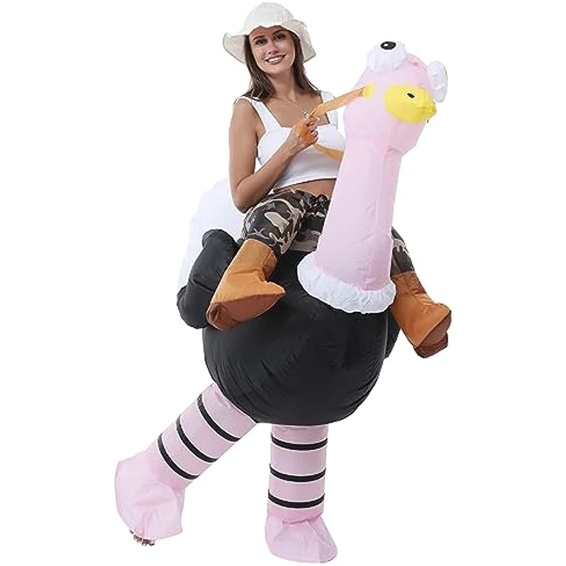 Inflatable Ostrich Costume for Adult Riding Ostrich Deluxe Halloween Costume Women Funny Blow Up Ostrich Suit for Cosplay Party