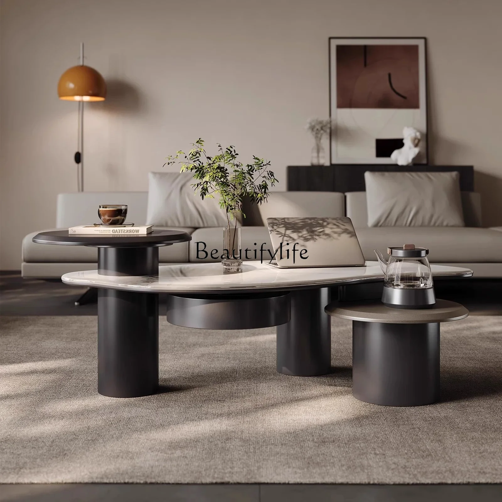 Z. طاولة قهوة رخامية إبداعية لصنع الشاي مع الماء المغلي، غرفة المعيشة المنزلية على شكل خاص #2