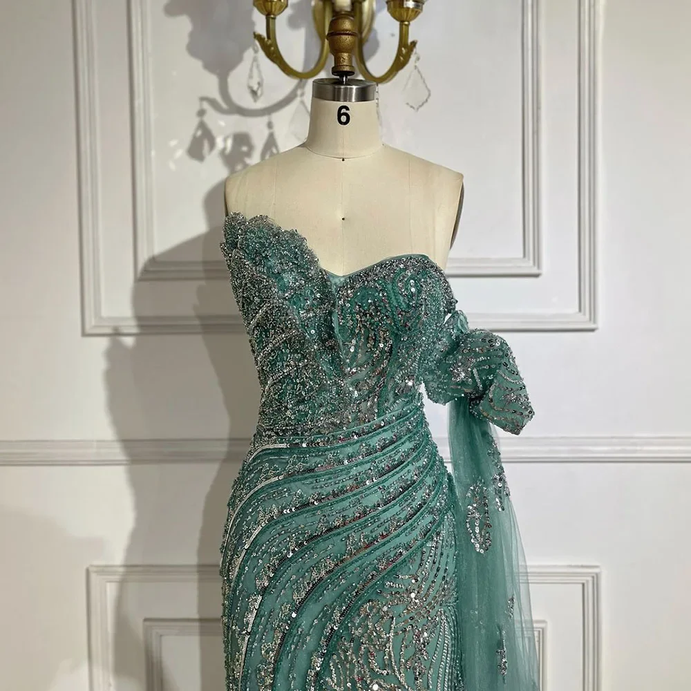 SERENE HILL Customized 2025 Turquoise Strapless Mermaid Beaded Evening Prom Dresses Luxury Gown Formal Wedding Party GLA72600