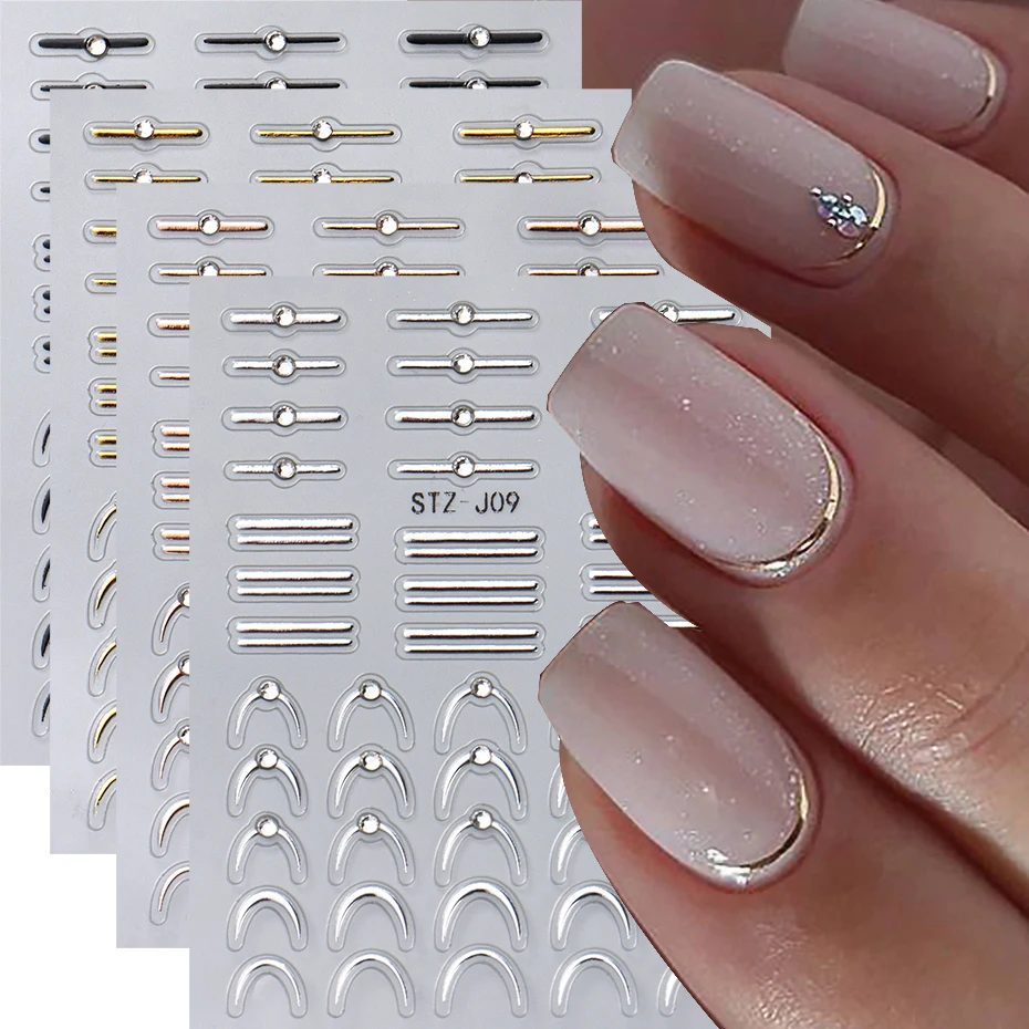 5D Strass Gold Silber Unregelmäßige Muster Nagel Aufkleber Einfache Design Klebstoff Slider Nail art Dekoration Aufkleber Liefert