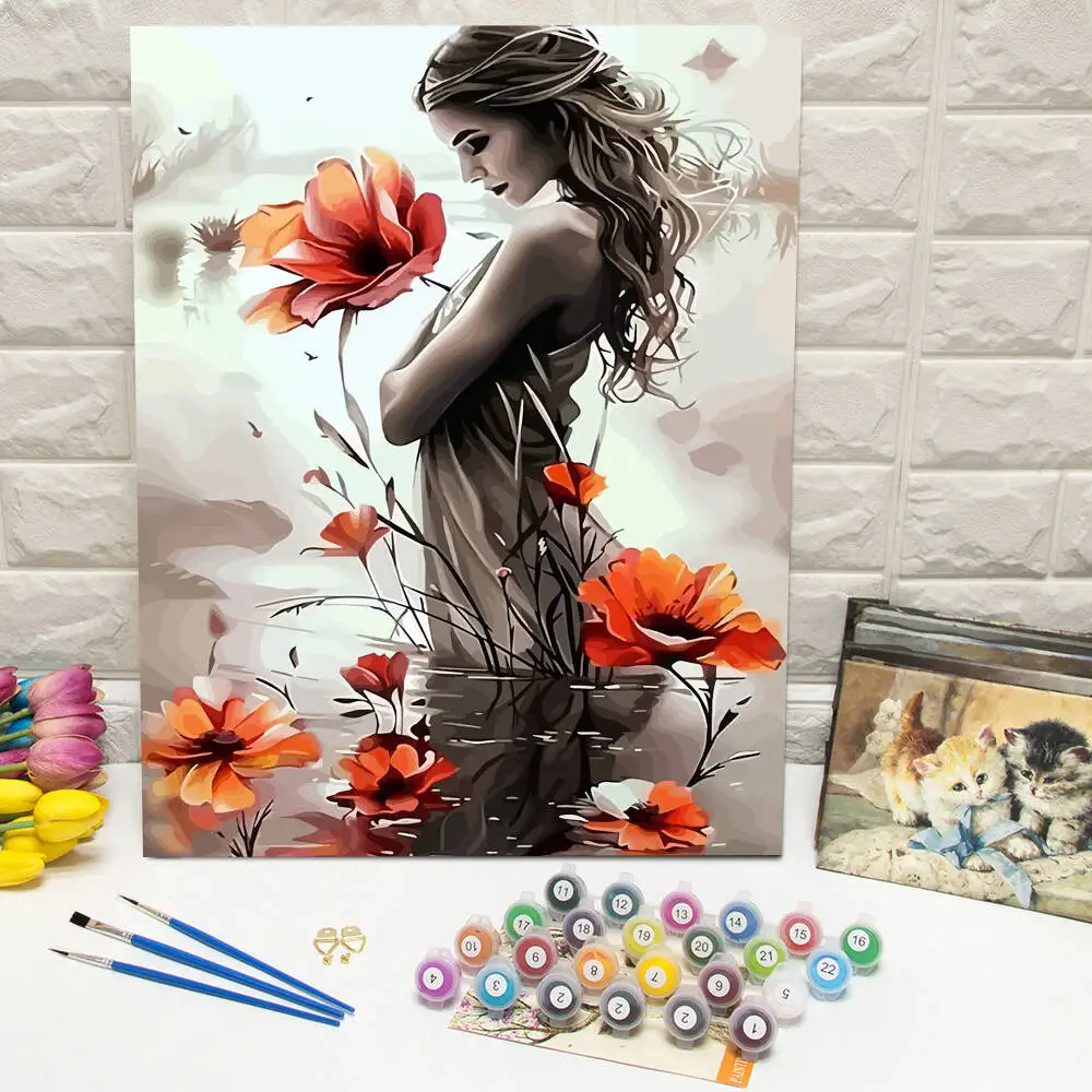 Ölgemälde nach Zahlen, Berglandschaft, DIY, digitale Malerei, Haus, Baum, Landschaft, Bild, Kunsthandwerk auf Leinwand, handgemaltes Geschenk