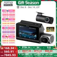 70mai T800 3-Channel HDR Car DVR Front 4K+Rear 4K/1080P+Interior 1080P Voice Control Super Capacitor GPS ADAS Support 4G Wifi 6