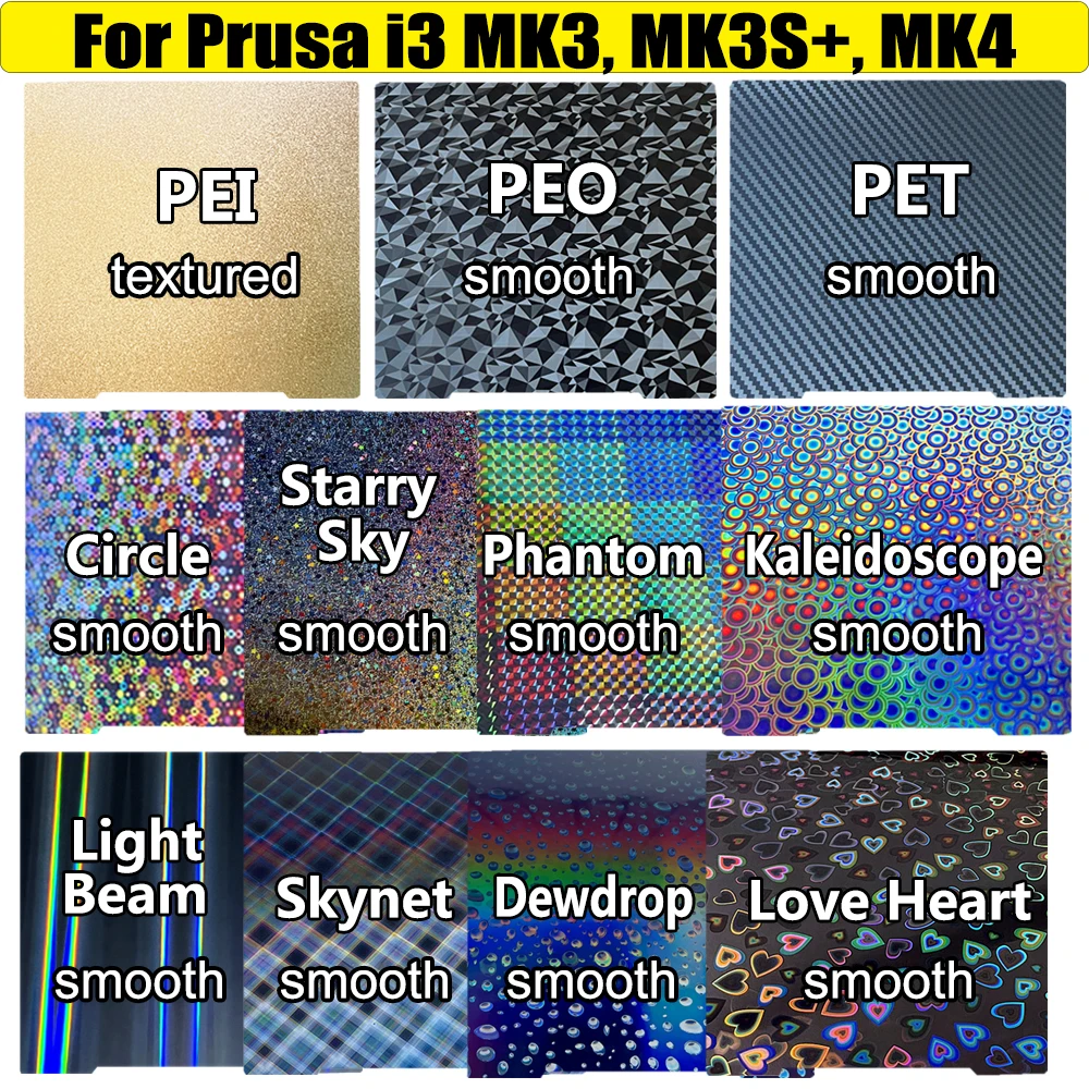 

MK3S PEI Shee PEO PET PEY MK4 Build Plate 241x254mm Spring Steel Sheet MK3 Double sided pei textured for Prusa i3 MK2.5S MK3S+
