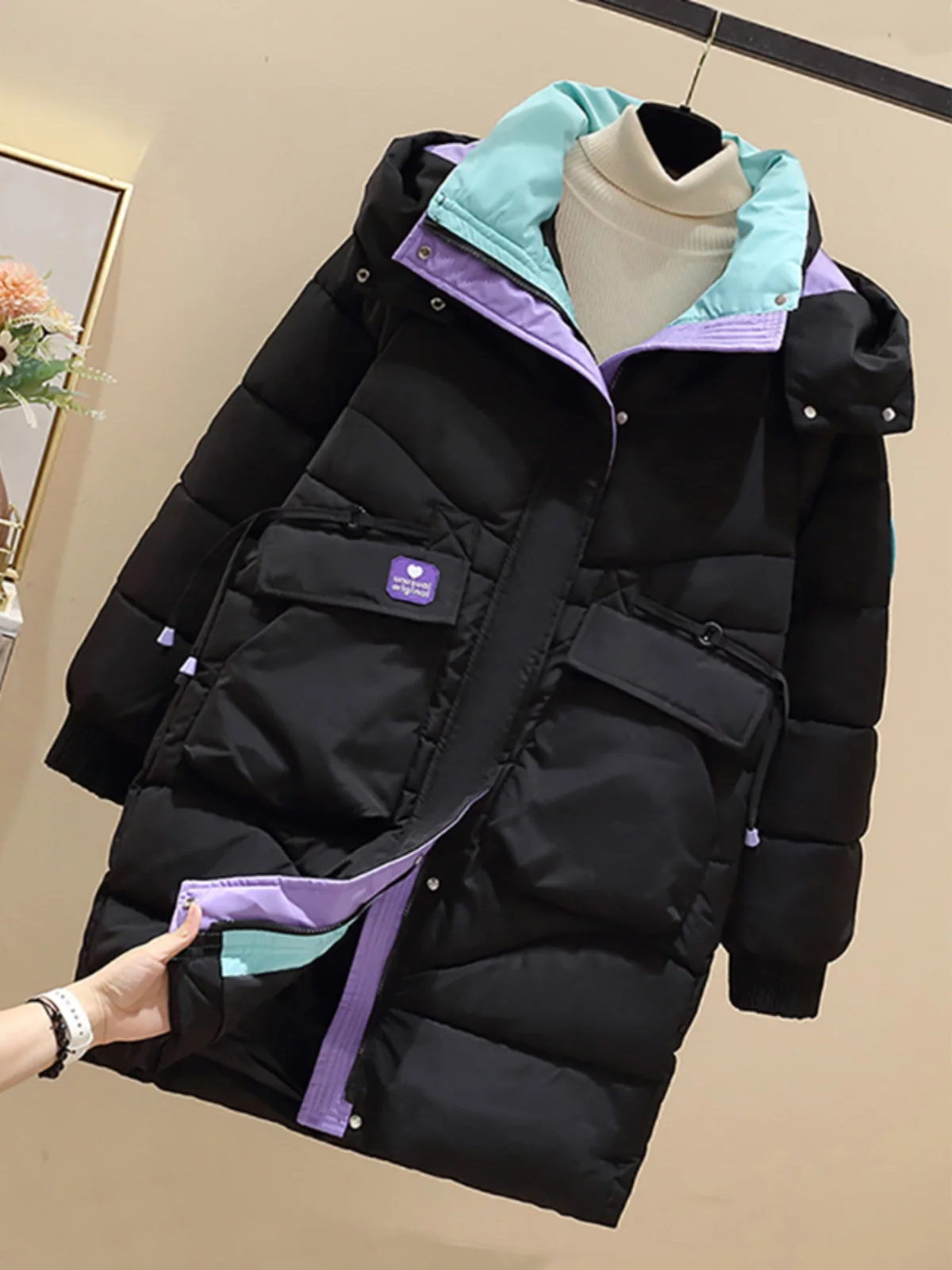 

Женское зимнее хлопковое пальто Thiened Cotton Jaet большого размера средней длины, корейское свободное пальто с застежкой-молнией Long Sve