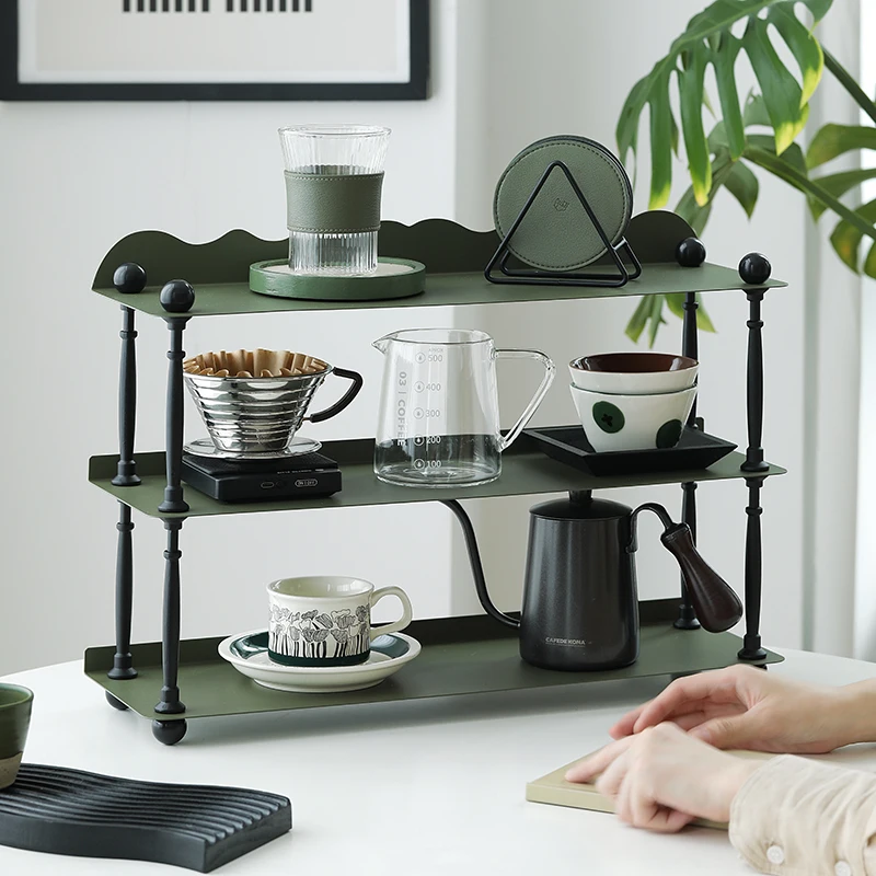 

3-Tier Cup Holder Vintage Iron Kitchen Organizer Rustic Mug Display Shelf for Countertop Space-Saving Tea & Glass Storage Stand
