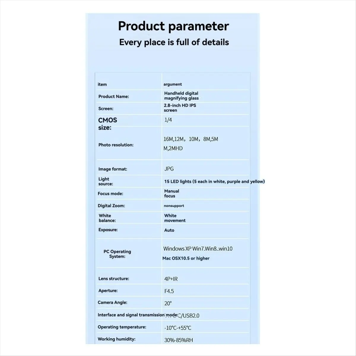 Digital Microscope Handheld 2.8 Inch IPS Screen Portable Digital Magnifying Glass 2MP Built-in 15LED Lights