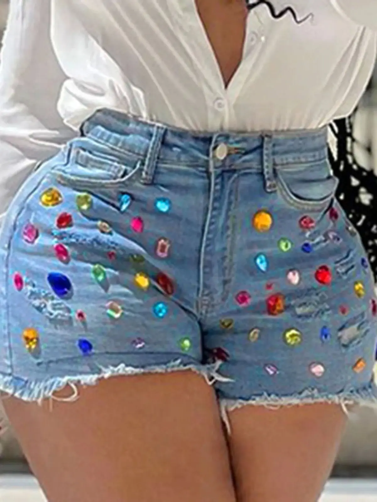 Plones cortos de mezclilla de pierna recta para mujer, estilo urbano, cintura l, cierre con botones, sor regular...