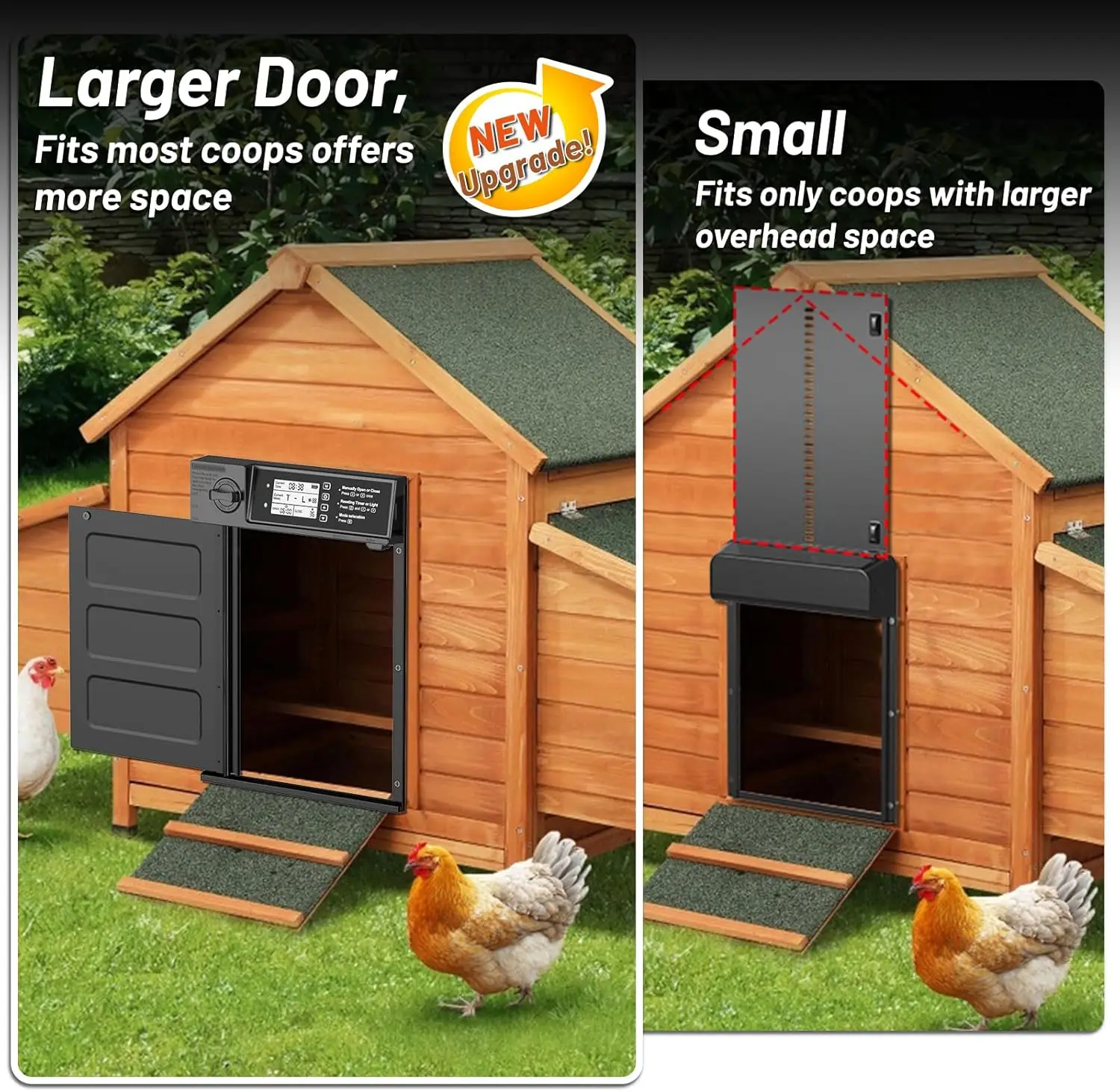 Automatic Chicken Coop Door Solar Powered, Cold Weather Electric Chicken Door Large Size Aluminum Door with Light Sensor & Timer