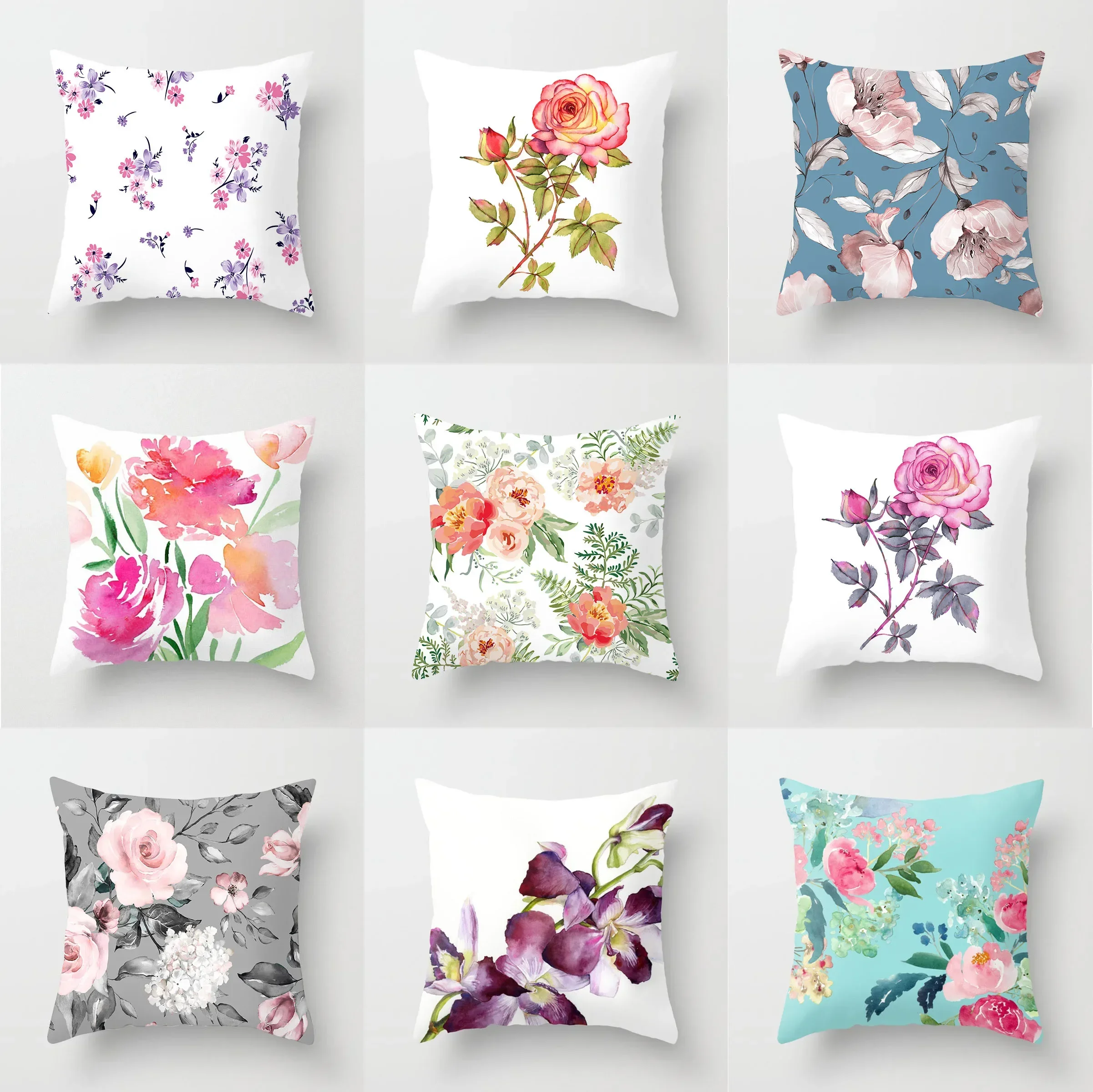 

45x45cm Floral Print Throw Pillow Cushion Cover Polyester Print Sofa Office Chair Pillow Cover Simple Home Decoration