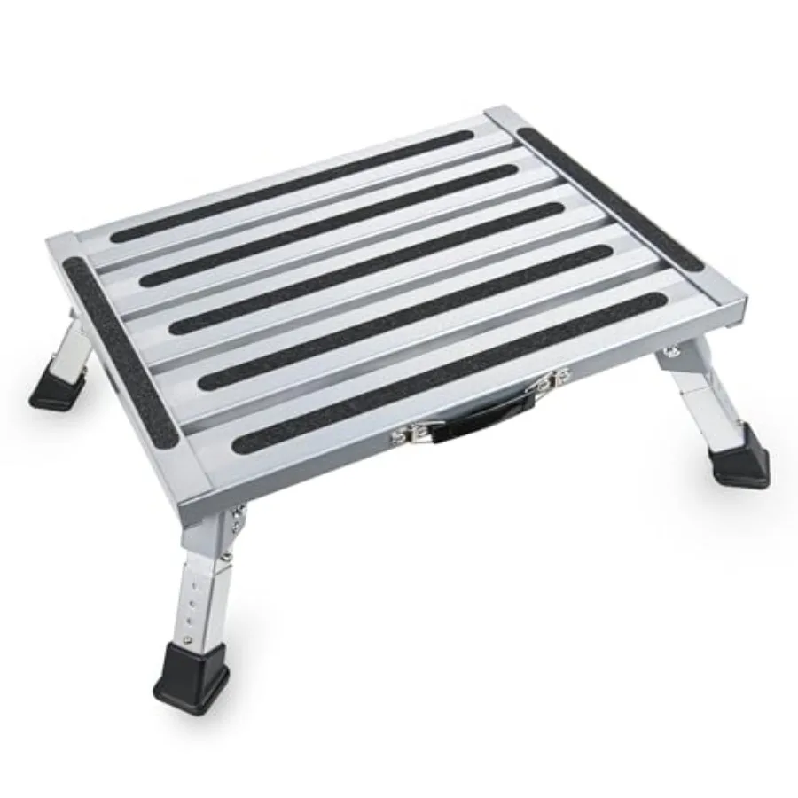 

RV Step Stool Aluminum Folding Platform Steps 19x14.5 RV Steps 4 Levels Adjustable Step Stool with Anti-Slip Surface Rubber Fee
