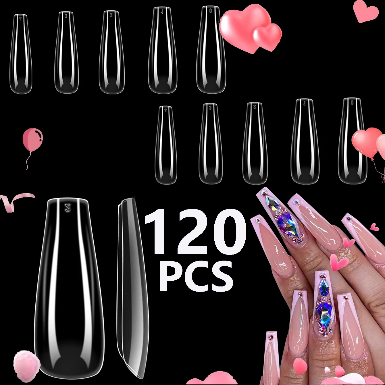 120PCS Coffin Nail Long Ballet Fake Nail Tip Fully Covered Artificial Acrylic Nail Extension Head Suitable For Home Use Diy