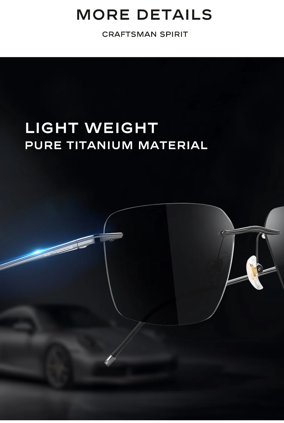 CAPONI reines Titan photo chrome Sonnenbrille randlos polarisiert fahren Herren Sonnenbrille ultraleichte UV400 Marken schirme bs28923 – Detail 8