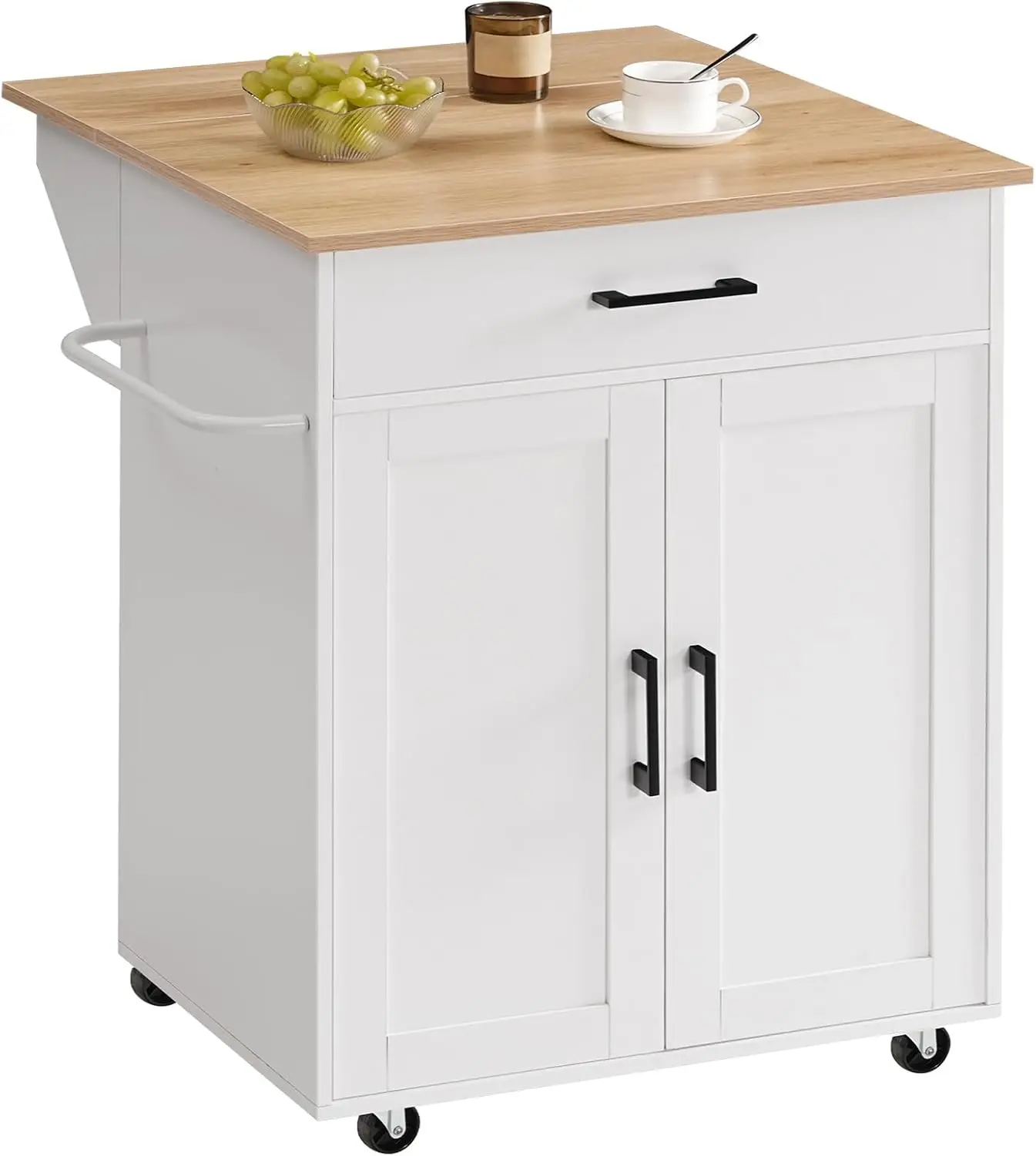 Kitchen Island On Wheels With Drop Leaf Folding Countertop Kitchen Island Cart Mobile Kitchen Table With Towel Rack Storage Drawer For Kitchen Dining Room White Natural