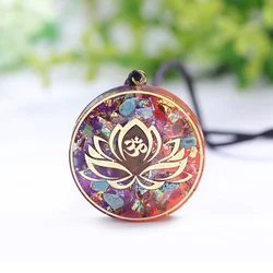 Lotus Orgonite Pendant Orgone Generator Tiger'S Eye Turquoise Chakra Energy Necklace With Rope For Women (Pendant 1.4