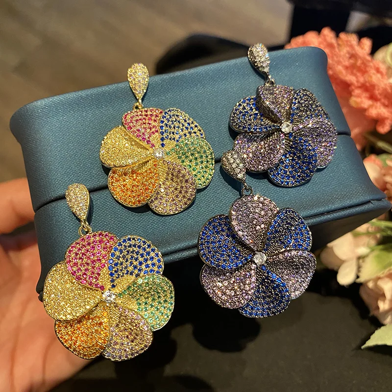 

HIBRIDE Dazzling Earrings Women's Jewellery Set Big Windmill Multicoloured Petals Wedding Party Women's Prom Daily Gift E91