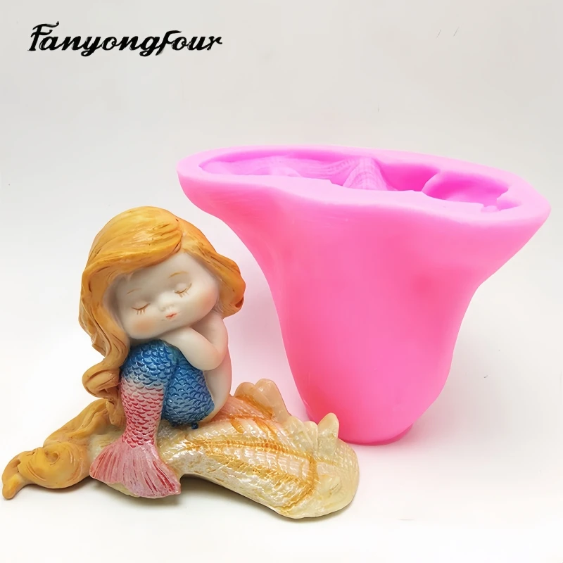 Fan Yong four sitting shell mermaid silicone mold DIY can make plaster concrete chocolate resin crafts decorative ornaments