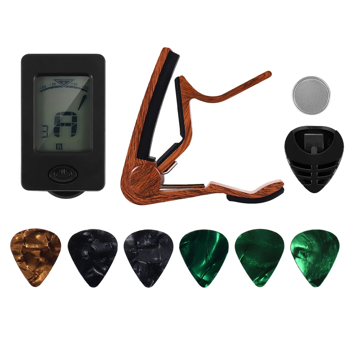 Guitar Capo Tuner Fit for Ukulele Violin Electric Bass Acoustic Guitar with Picks and Pick Holder Guitar Accessories