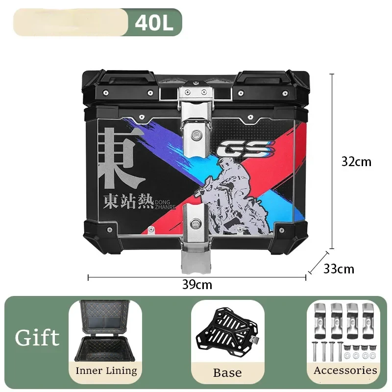 

40L Motorcycle Rear Trunk Aluminum Alloy Luggage Case Quick Release Waterproof Motorbike Tail Storage Box