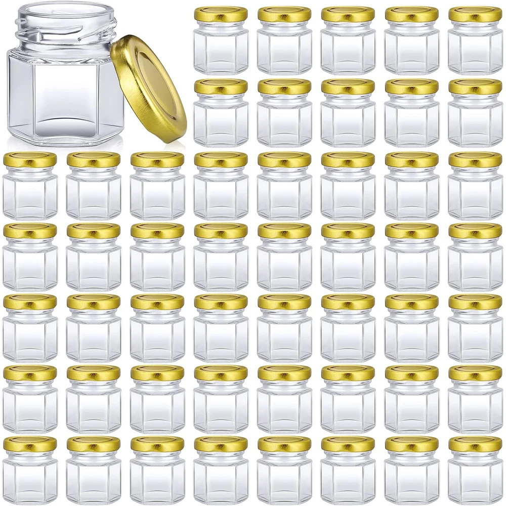 1.5oz Mini Hexagon Glass Jars Bulk for Wedding Small Honey Jars with Lids Spice Jars Canning Jars Mason Jars for Gifts Candy