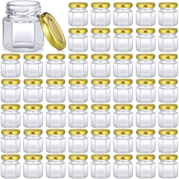 1.5oz Mini Hexagon Glass Jars Bulk for Wedding Small Honey Jar with Lid Spice Jar Preserving Jar Mason Jars for Gifts Candy