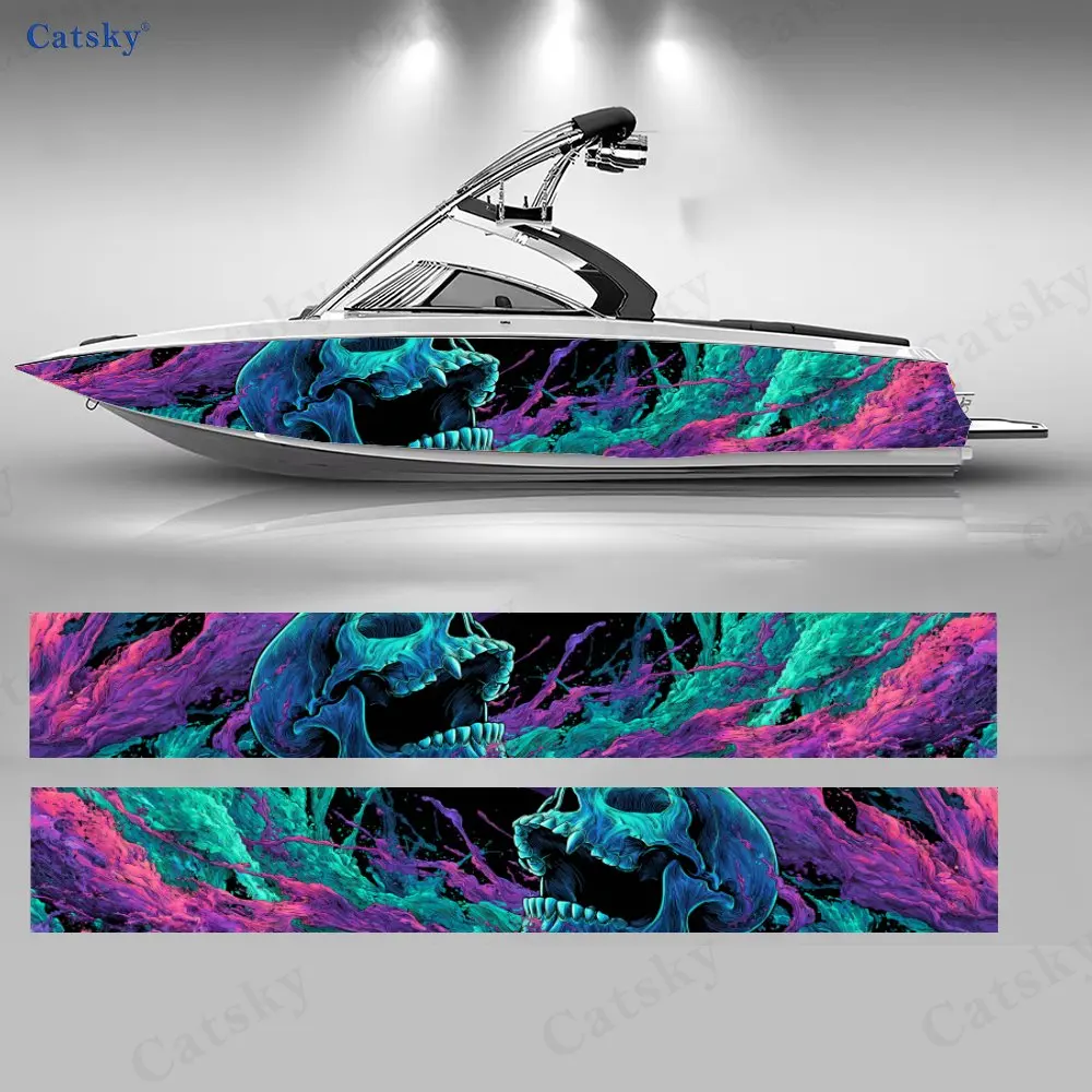 

2Pcs Blue skull Boat Stickers, PVC Waterproof Durable Vinyl Wrap Decals for Fishing Boats, Durable and Stylish Design