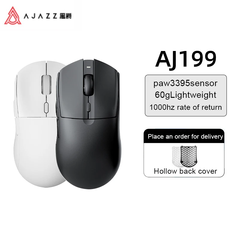 AJAZZ AJ199 Ratón inalámbrico 2,4 GHz + con cable Aaming PAW3395 modo dual negro