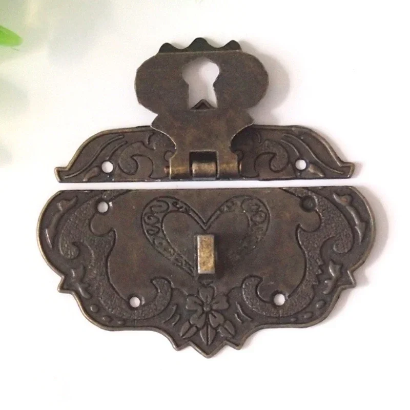 Engraved Hinge for Decorative Cabinet Small Wooden Box Project Vintage Bronze Hasp Decorative Hook Lock for Cabinet