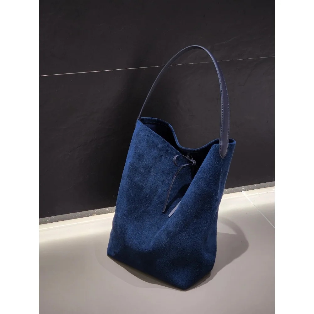 

Замшевая сумка-ведро, осень-зима 2022, замшевая повседневная однотонная сумка через плечо с флип-мехом большой вместимости, универсальная